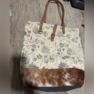 Myra Bag Floral Canvas Tote with Brown and Black Accents